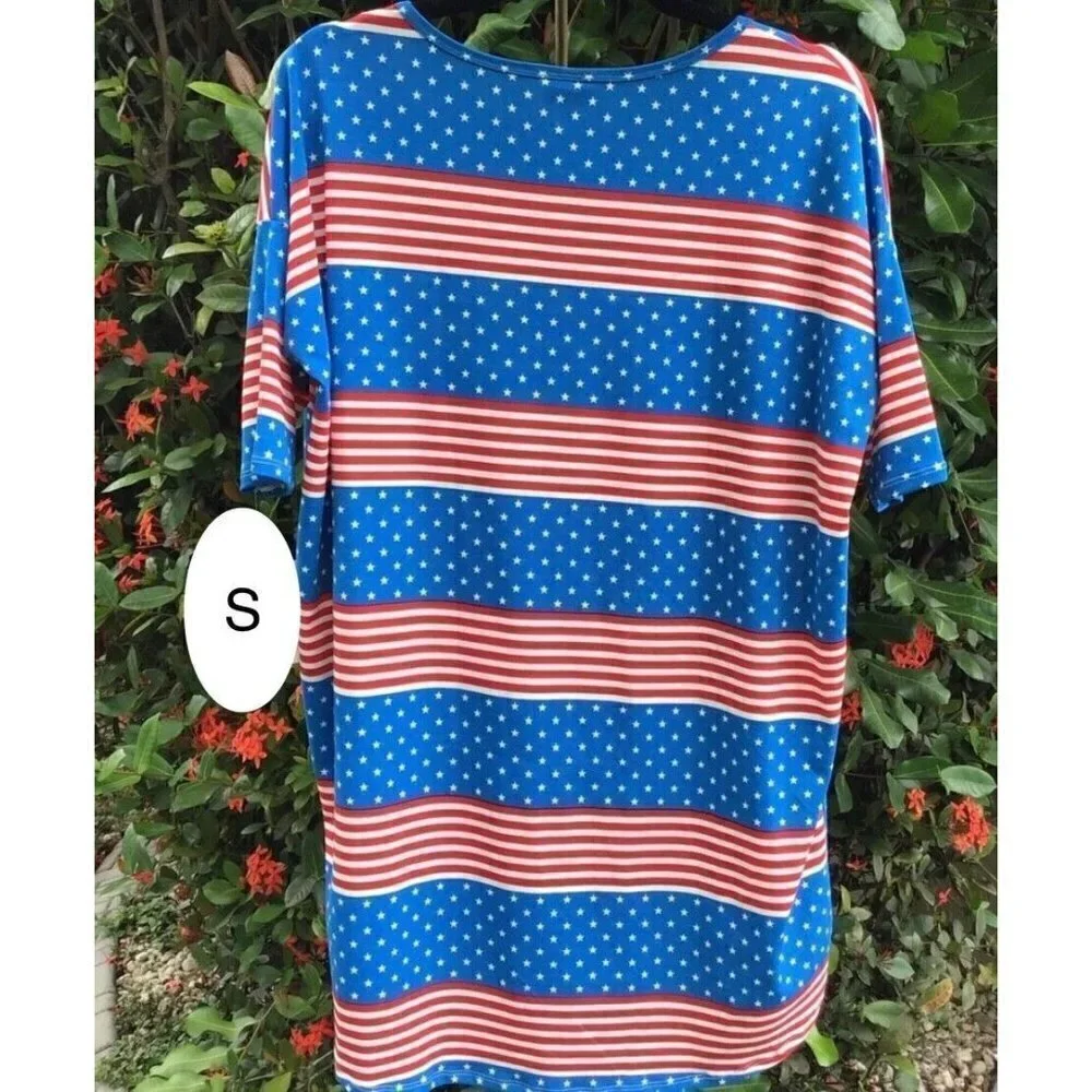 Lularoe Sz S Irma T-Shirt USA Flag Americana Patriotic Red Blue - Picture 4 of 8